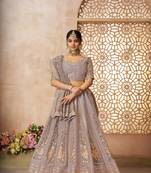 Onion Color Brocade bridal  Lehenga with Banarasi Patches & Zari Panel Work