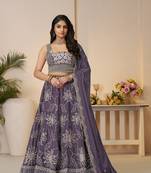 Celebrate in Color: Purple Zari sequins Work Bridal Lehenga for Haldi Ceremonies