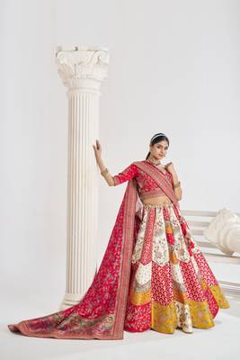 Multicolour Banarsi Mosaic scallop designer bridal lehnga 1