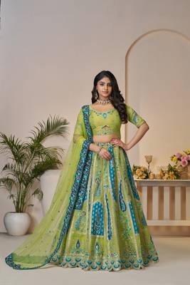 Royal Grandeur bridal  Purple Soft Net Lehenga with Paisley and Peacock Motifs & Heavy Embroidery 1