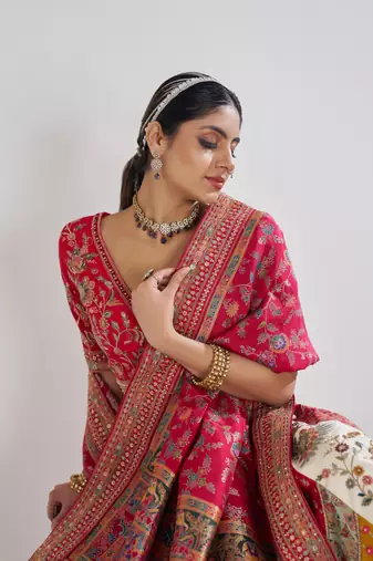 Multicolour Banarsi Mosaic scallop designer bridal lehnga