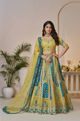 Alluring Bel Butti pattern Golden Sangeet Lehenga Choli 1