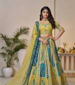 Alluring Bel Butti pattern Golden Sangeet Lehenga Choli