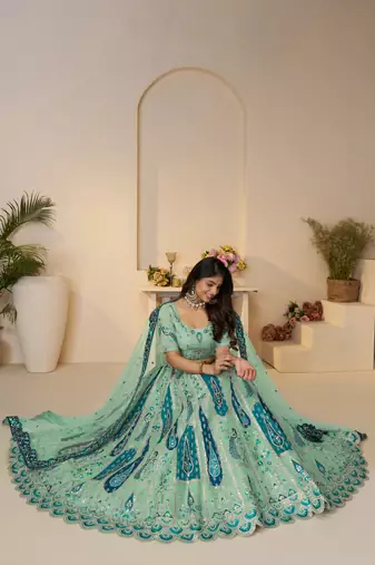 Royal Grandeur bridal Brown  Lehenga with Paisley and Peacock Motifs & Heavy Embroidery
