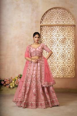 Adorable Pink silk  Embroidery  Wedding Wear Lehenga Choli 1