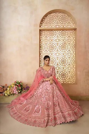 Adorable Pink silk  Embroidery  Wedding Wear Lehenga Choli