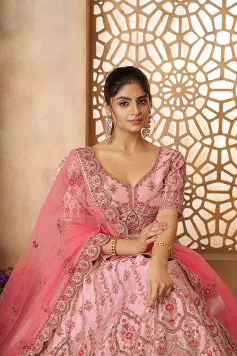 Adorable Pink silk  Embroidery  Wedding Wear Lehenga Choli