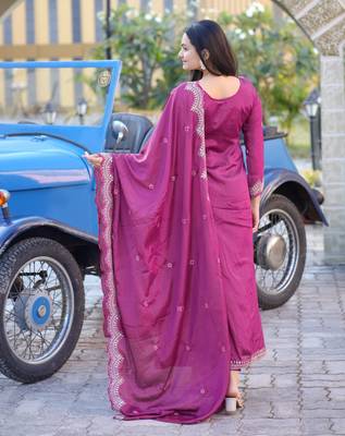 Flarred Wine Heavy Chinon Anarkali With Sequence Embroidery Work 2