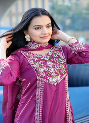 Flarred Wine Heavy Chinon Anarkali With Sequence Embroidery Work 3