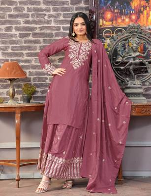 Heavy Chinon Suit With Sequence Embroidered Work 1