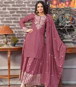 Heavy Chinon Suit With Sequence Embroidered Work