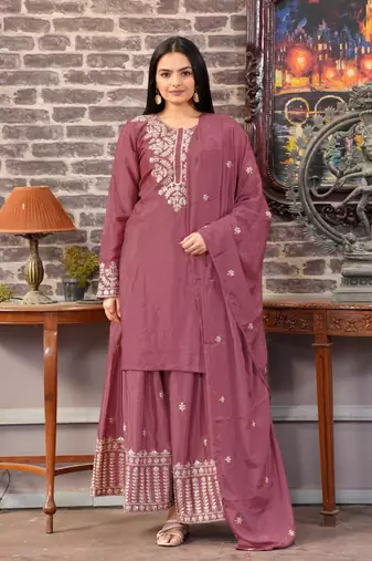 Heavy Chinon Suit With Sequence Embroidered Work