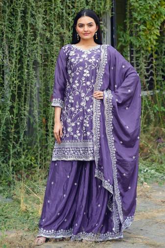 Beautiful Heavy Chinon Suit With Sequence Embroidered Work