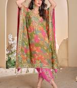 multi embroidered silk  free size stitched dhoti kaftan.(size up to 42")