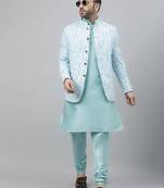 Turquoise ethnic  viscose indo western set 