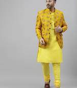 Yellow ethnic printed  polyester indo western set 