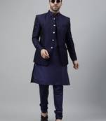Navy blue ethnic polyester indo western set 