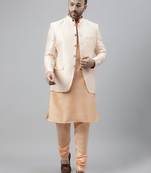 Peach ethnic polyester indo western set 