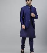 Navy blue ethnic  viscose indo western set 