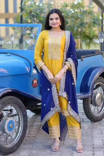Heavy Chinon Suit With Sequence Embroidered Work