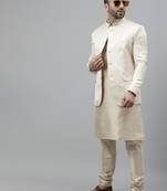 Beige printed   viscose indo western set 