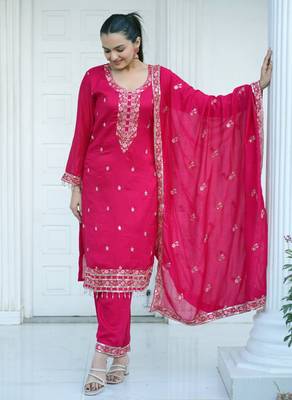 Heavy Blooming Vichitra Suit With Sequence Embroidered Work 1