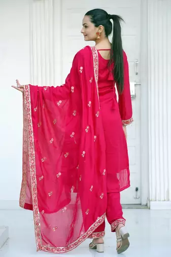 Heavy Blooming Vichitra Suit With Sequence Embroidered Work