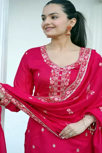 Heavy Blooming Vichitra Suit With Sequence Embroidered Work