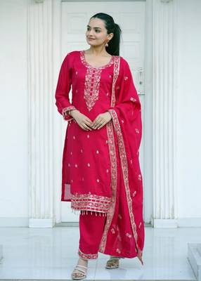 Heavy Blooming Vichitra Suit With Sequence Embroidered Work 5