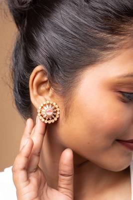 American diamond studs with baby pink stones 1