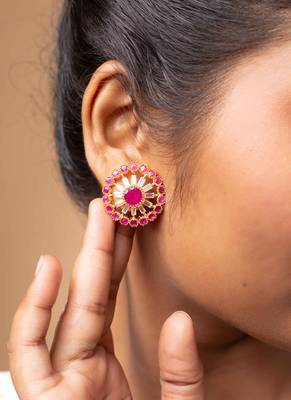 American diamond studs with pink stones 1