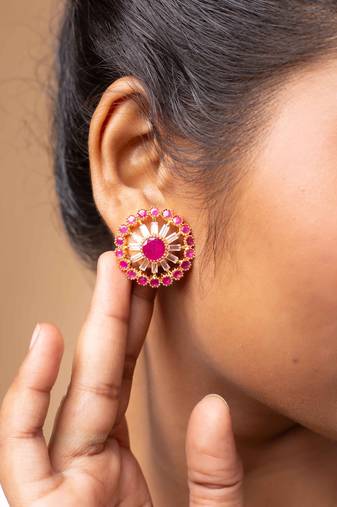American diamond studs with pink stones