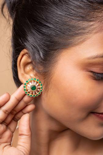 American diamond studs with green stones