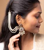 Kundan earrings with pearl ear chain