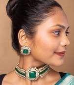 American diamond choker with green stones and matching studs
