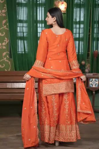 Heavy Chinon Suit With Sequence Embroidered Work