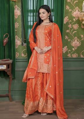 Heavy Chinon Suit With Sequence Embroidered Work 5