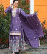 Heavy Chinon Suit With Sequence Embroidered Work