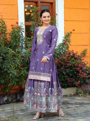 Heavy Chinon Suit With Sequence Embroidered Work 3
