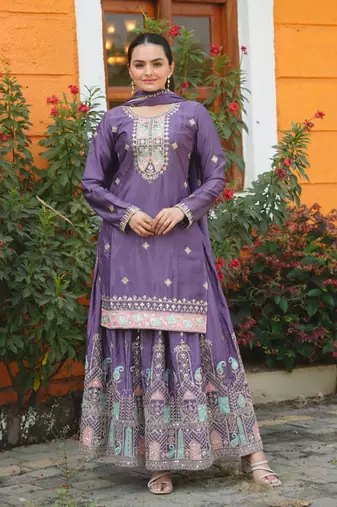 Heavy Chinon Suit With Sequence Embroidered Work