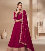 Pink sequins and embroidery silk gown- free size stitching(size upto 42")