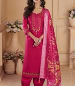 Pink sequins and embroidery, digital print viscose straight patiala- free size stitching(size upto 42")