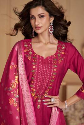 Pink sequins and embroidery, digital print viscose straight patiala- free size stitching(size upto 42") 2