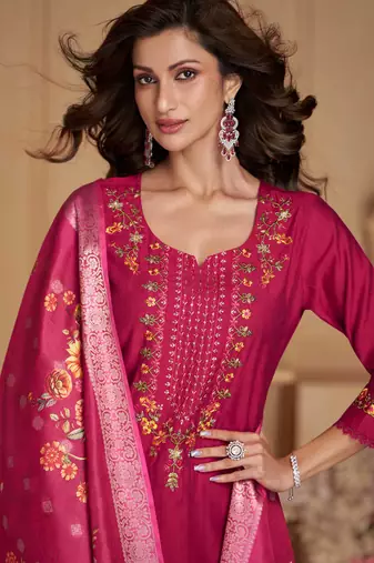 Pink sequins and embroidery, digital print viscose straight patiala- free size stitching(size upto 42")