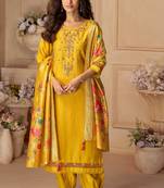 Mustard sequins and embroidery, digital print viscose straight patiala- free size stitching(size upto 42")