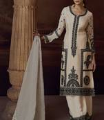 Beige sequins and thread embroidery chinon straight palazzo- free size stitching(size upto 42")