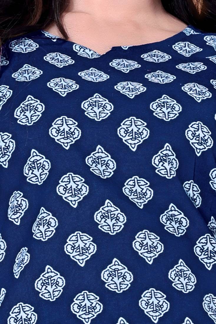 Navy Blue Color Cotton Co-ord Set with Top and Pant