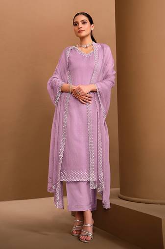 Women's Chiffon Siroski Work Kurta Palazzo Set With Dupatta