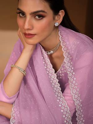 Trendmalls Women's Chiffon swarovski Work Kurta Palazzo Set With Dupatta 3