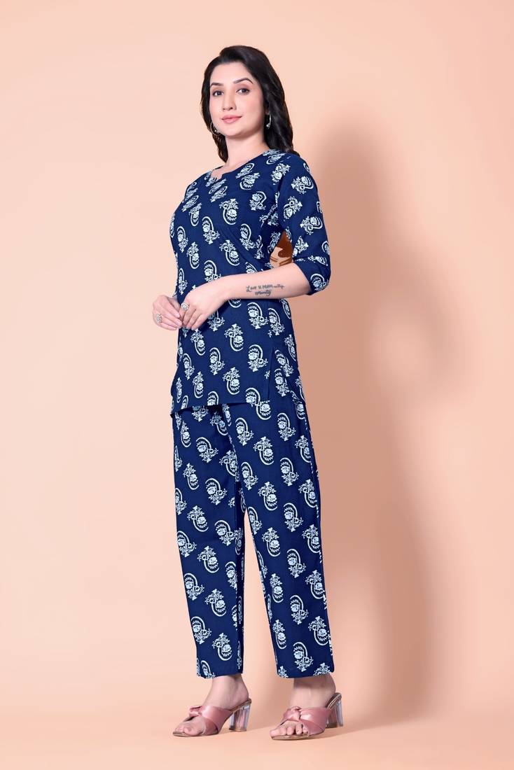 Navy Blue Color Cotton Top and Pant (Co-Ord Set)